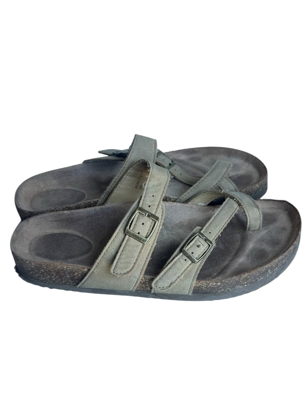 Double Buckle Suede Sandals Gray Tan Sandals Women’s 9 Berkeley Hippie BOHO